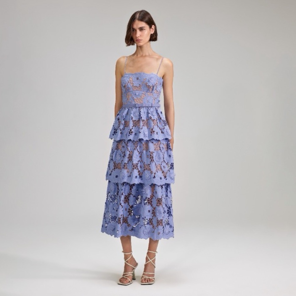 Self-Portrait Purple 3D Lace Midi Dress